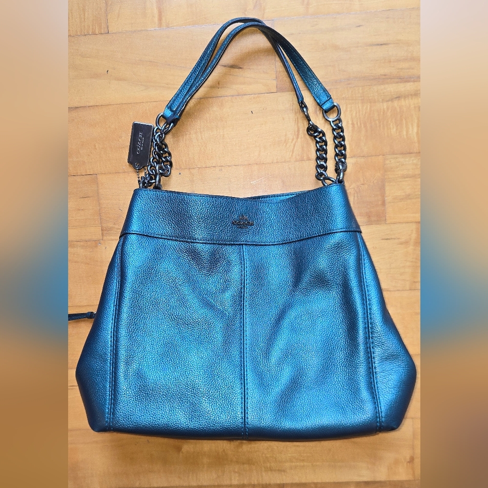 Coach Lexy Metallic Peacock Colored Chain Shoulder Bag